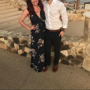 VICI Navy, Floral, backless, multi tie maxi dress